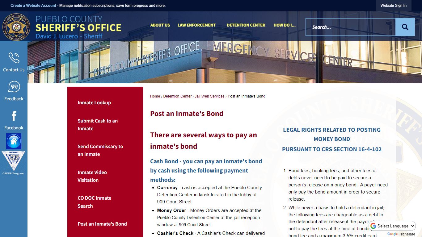 Post an Inmate's Bond | Pueblo County Sheriff, CO